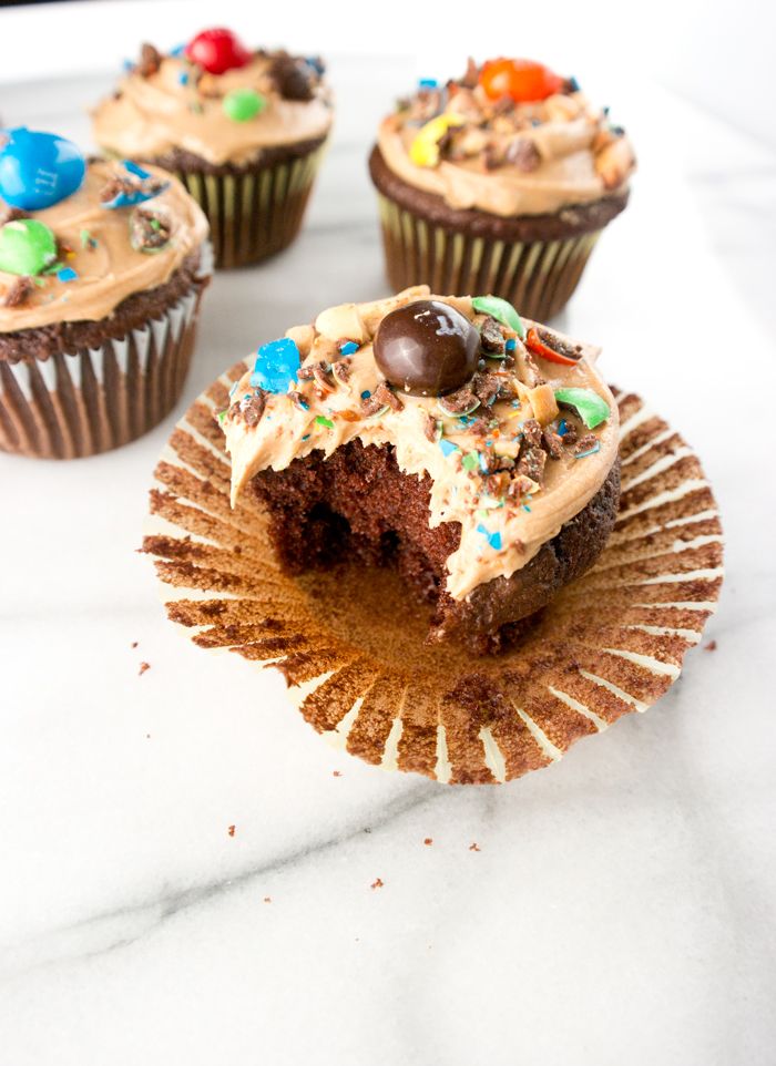 Peanut Butter Frosted Chocolate Cupcakes