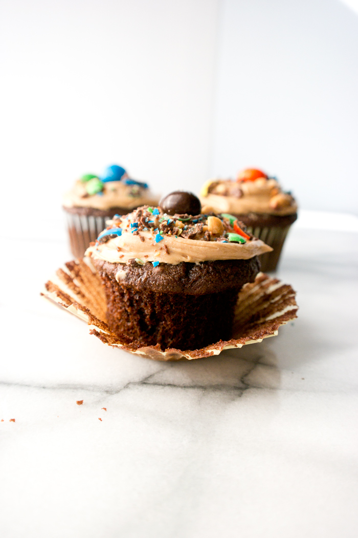 Peanut Butter Frosted Chocolate Cupcakes