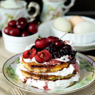 Brandy Cherry Compote on Almond Flour Pancakes