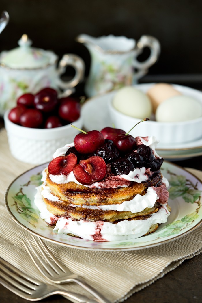 Brandy Cherry Compote on Almond Flour Pancakes