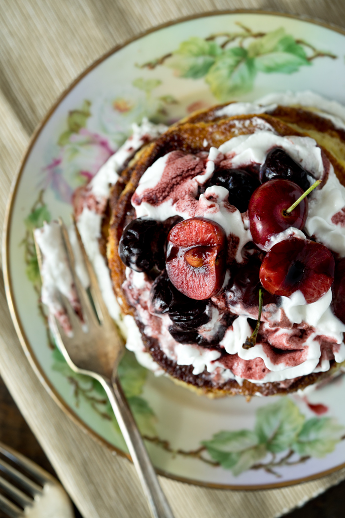 Brandy Cherry Compote on Almond Flour Pancakes