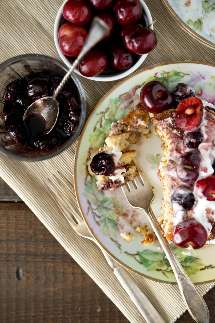 Brandy Cherry Compote on Almond Flour Pancakes