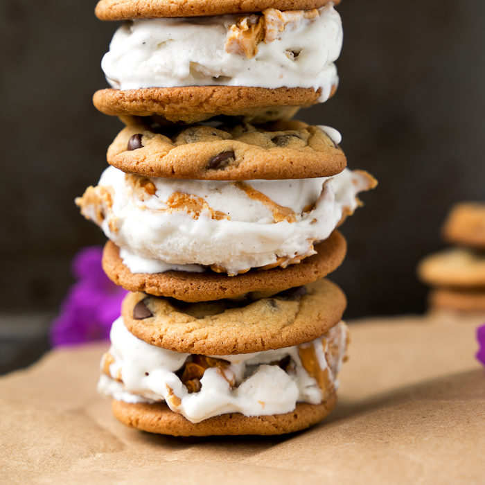 Peanut Butter Ripple Chocolate Chip Cookie Ice Cream Sandwiches The