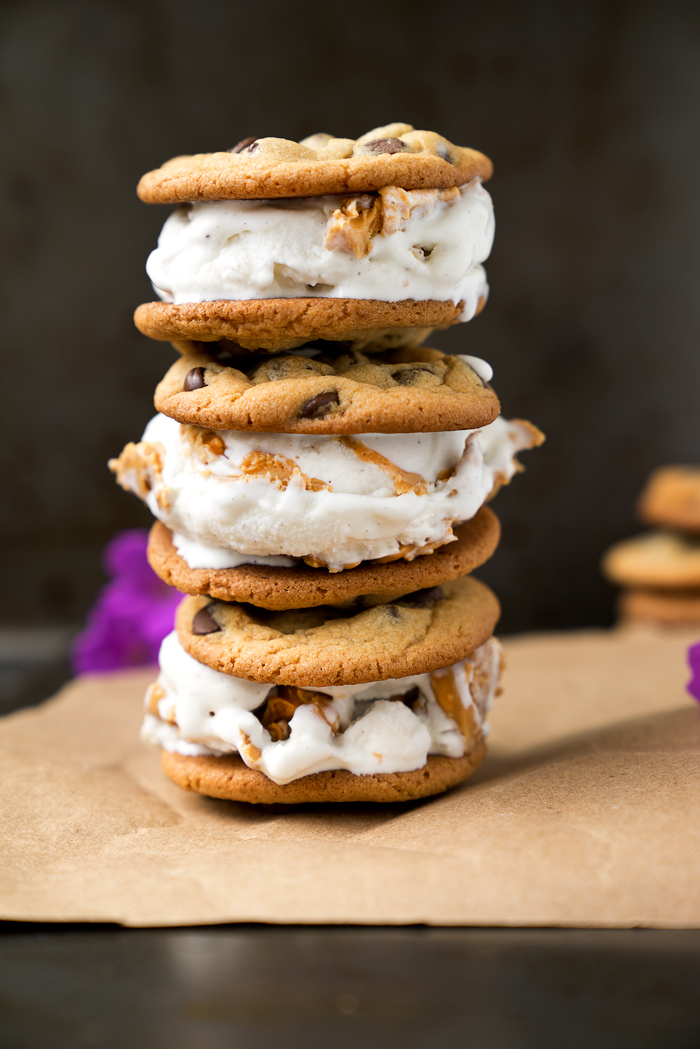 Peanut Butter Ripple Chocolate Chip Cookie Ice Cream Sandwiches - The ...