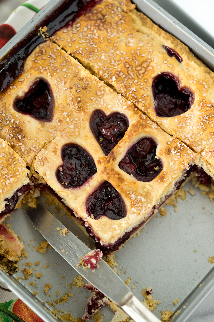 1/2 Slab Cherry Pie. Simple recipe for a small family sized Classic Cherry Slab Pie. | thesugarcoatedcottage.com