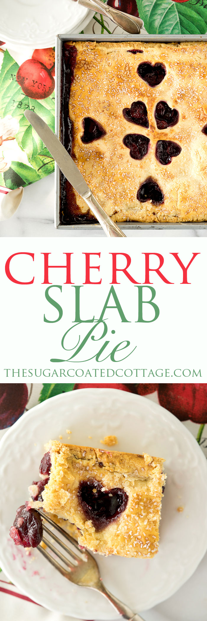 1/2 Slab Cherry Pie. Simple recipe for a small family sized Classic Cherry Slab Pie. | thesugarcoatedcottage.com