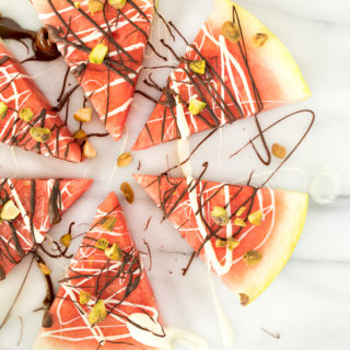 Chocolate Drizzled Pistachio Watermelon Wedges