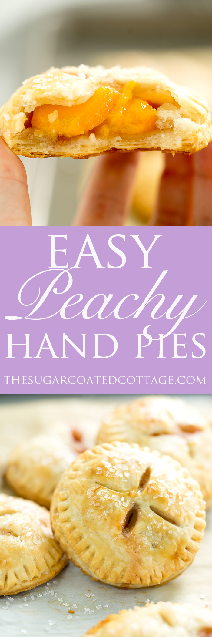 Easy Peachy Hand Pies. Sweet, juicy, ripe peaches in cute little individual buttery crusted hand pies. You'll love to bake of this recipe! | thesugarcoatedcottage.com