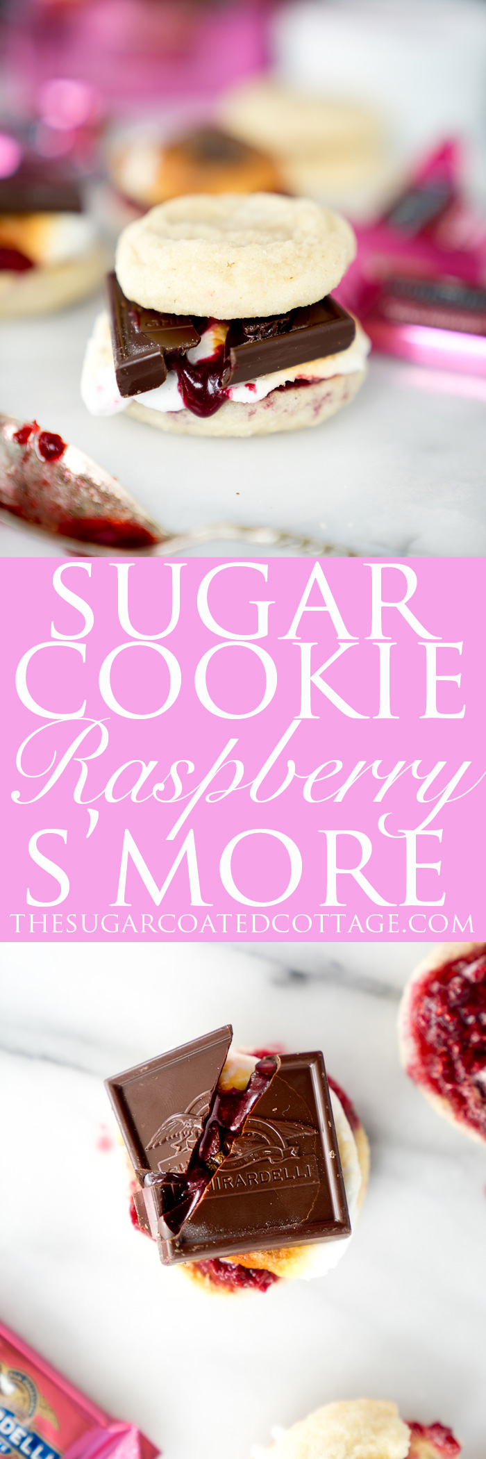 Raspberry Sugar Cookie S'mores. The best twist on a traditional recipe. Soft, pillowy, buttery sugar cookies, toasted marshmallows and homemade raspberry sauce make these the s'mores of your dreams. | thesugarcoatedcottage.com