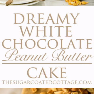 Dreamy White Chocolate Peanut Butter Cake Recipe. I'm in love with layers of white chocolate cake, white chocolate buttercream and creamy peanut butter ganache!! | thesugarcoatedcottage.com