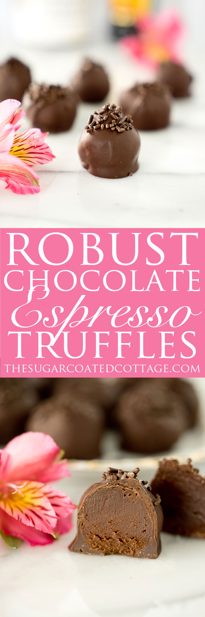 Robust Chocolate Espresso Truffles. Chocolate that snaps on the outside, smooth, creamy espresso center. You need this chocolate recipe! | thesugarcoatedcottage.com