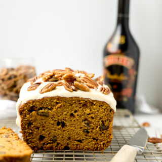 Pecan Pumpkin Bread with Pumpkin Spice Cream Cheese Glaze. The best pumpkin bread recipe and glaze you'll ever eat. | thesugarcoatedcottage.com