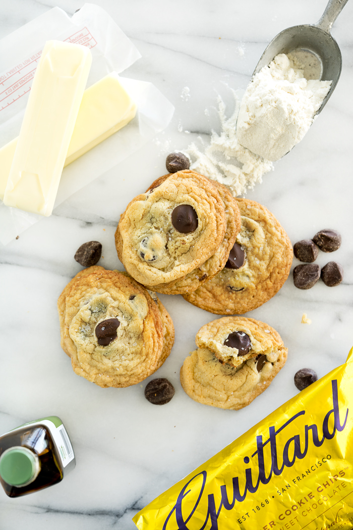 The Best Salted Chocolate Chip Cookie Recipe Ever. Crispy edges, chewy center, large baking chips and a sprinkling of sea salt make for one amazing cookie. | thesugarcoatedcottage.com