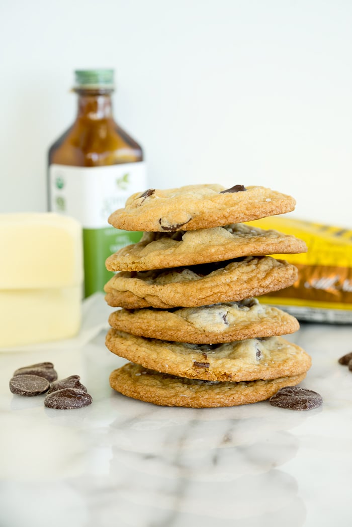 The Best Salted Chocolate Chip Cookie Recipe Ever. Crispy edges, chewy center, large baking chips and a sprinkling of sea salt make for one amazing cookie. | thesugarcoatedcottage.com