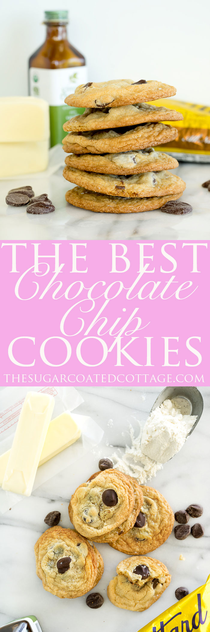 The Best Salted Chocolate Chip Cookie Recipe Ever. Crispy edges, chewy center, large baking chips and a sprinkling of sea salt make for one amazing cookie. | thesugarcoatedcottage.com