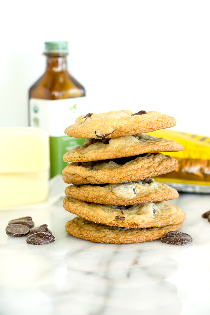 The Best Salted Chocolate Chip Cookie Recipe Ever. Crispy edges, chewy center, large baking chips and a sprinkling of sea salt make for one amazing cookie. | thesugarcoatedcottage.com