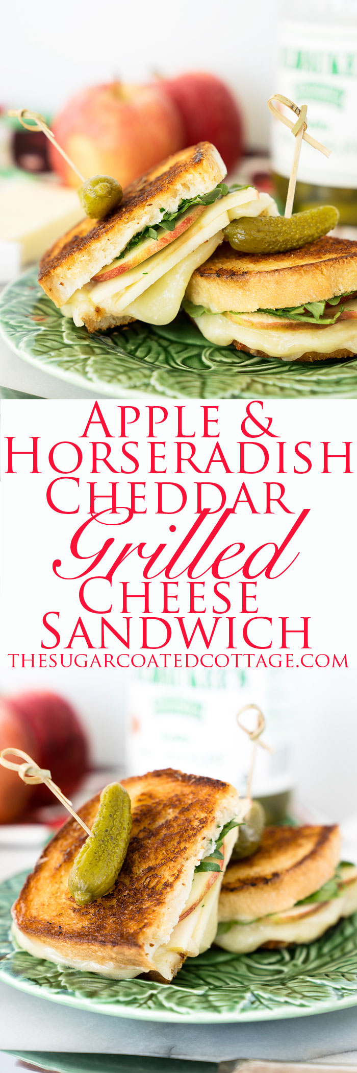 Horseradish Cheddar and Apple Grilled Cheese. Sweet tart apples, melty, bitey horseradish cheddar cheese, arugula and crispy golden brown bread. | thesugarcoatedcottage.com