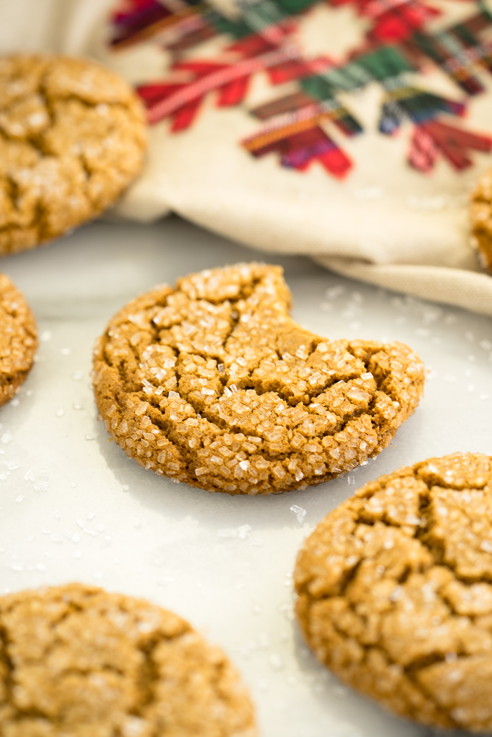 Gingery Ginger Snap Cookie recipe. Full of ginger, crinkled to perfection and coated in sanding sugar. If ever there was a holiday cookie this is it! | thesugarcoatedcottage.com