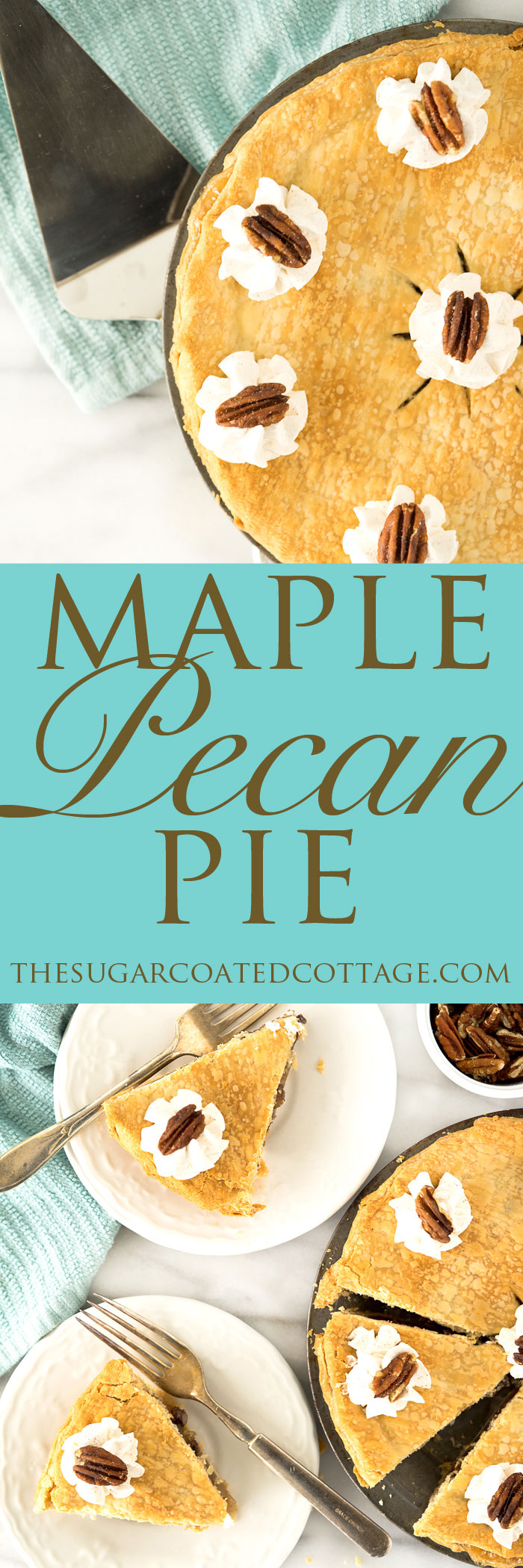 Simple Maple Pecan Pie with Cinnamon Whipped Cream. A traditional yet simple pie for any gathering. | thesugarcoatedcottage.com