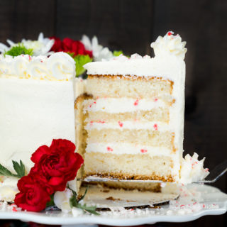 White Chocolate Peppermint Cake recipe. Lush white chocolate and cool, crisp peppermint make for a wonderfully delightful cake. | thesugarcoatedcottage.com