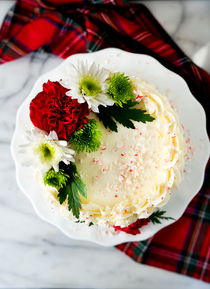 White Chocolate Peppermint Cake recipe. Lush white chocolate and cool, crisp peppermint make for a wonderfully delightful cake recipe. | thesugarcoatedcottage.com