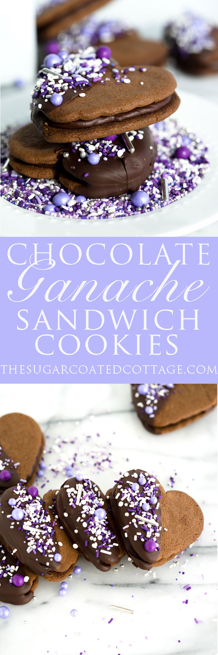 Double Chocolate Ganache Sandwich Cookie Recipe. Creamy chocolate ganache truffle filling sandwiched between two crispy chocolate cookies. Perfect for valentines day or any special occasion. | thesugarcoatedcottage.com