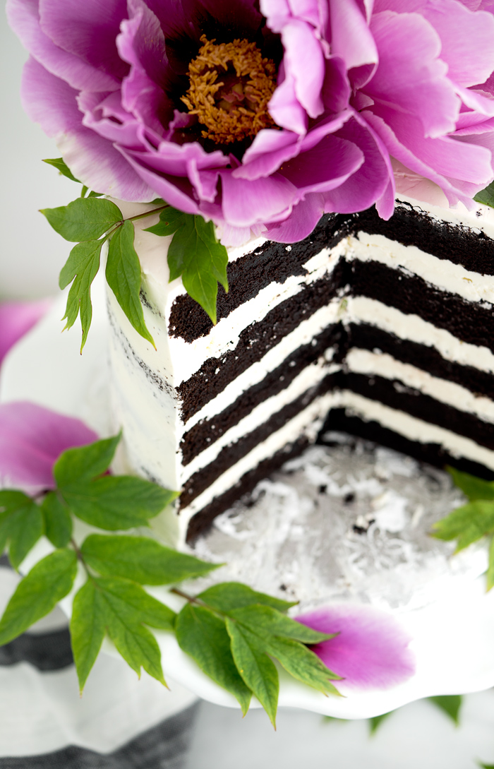 Deep Dark Chocolate 5 Layer Cake Recipe. The absolute best chocolate cake ever! #cake #chocolatecake #chocolate #cakerecipe #recipe | thesugarcoatedcottage.com