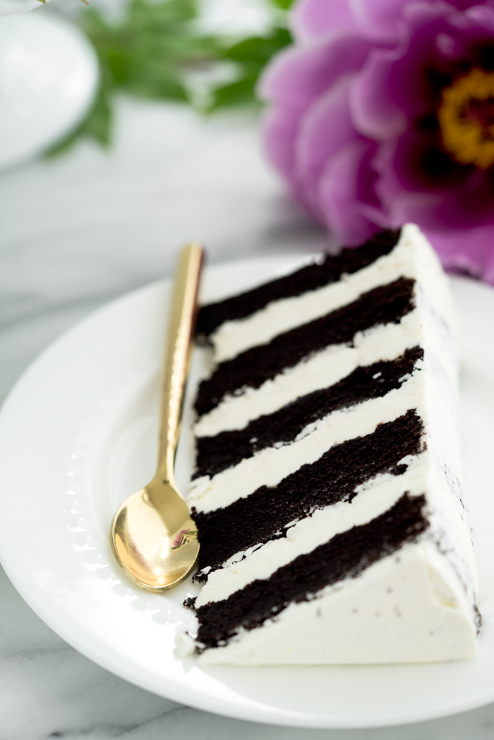 Deep Dark Chocolate 5 Layer Cake Recipe. The absolute best chocolate cake ever! #cake #chocolatecake #chocolate #cakerecipe #recipe | thesugarcoatedcottage.com