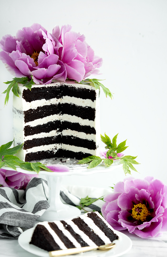 Deep Dark Chocolate 5 Layer Cake Recipe. The absolute best chocolate cake ever! #cake #chocolatecake #chocolate #cakerecipe #recipe | thesugarcoatedcottage.com