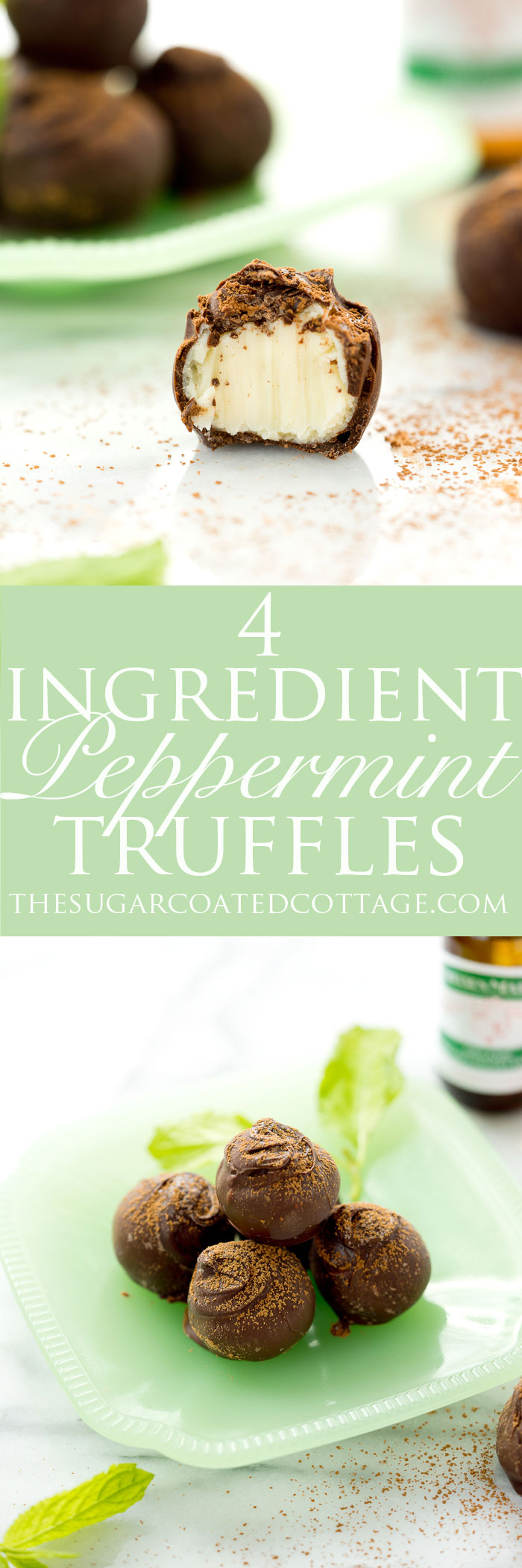 4 Ingredient Peppermint Truffles. The best peppermint truffles! | #nobake #recipe #chocolate #candy | thesugarcoatedcottage.com