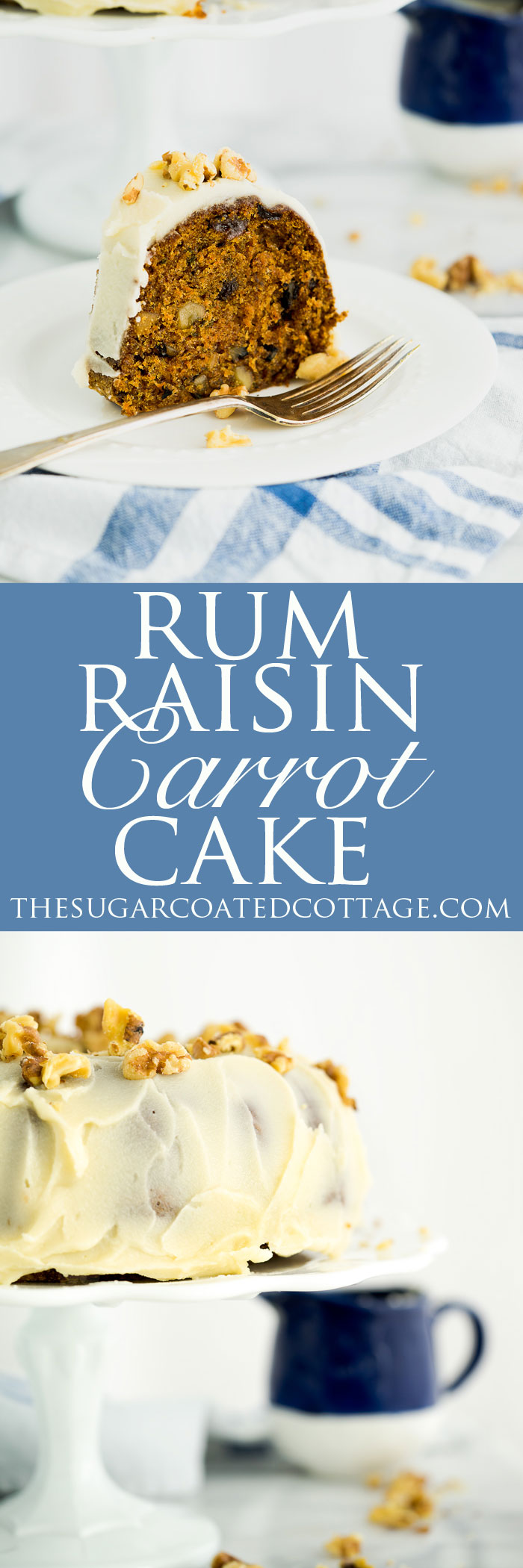 Rum Raisin Carrot Bundt Cake Recipe. Moist, dense, spiced carrot cake with spiced rum soaked raisins and buttery rum icing. The best carrot cake! | thesugarcoatedcottage.com #cake #carrotcake #bundtcake