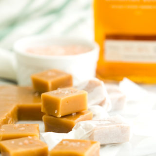 Salted Kentucky Bourbon Caramels. Sticky, gooey, bourbon enhanced caramel candy. An addicting candy classic. | thesugarcoatedcottage.com #caramel #candy