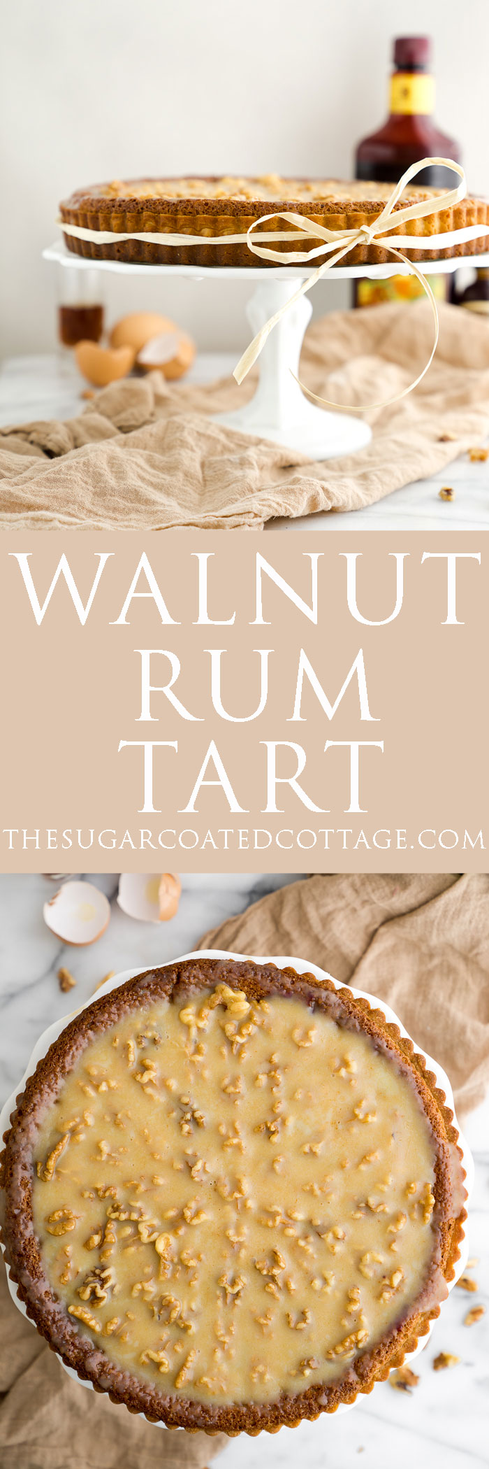 Walnut Rum Tart. Walnuts, salted caramel and rum all wrapped in a buttery crust. The filling is soft, delicate and crumbly. | thesugarcoatedcottage.com