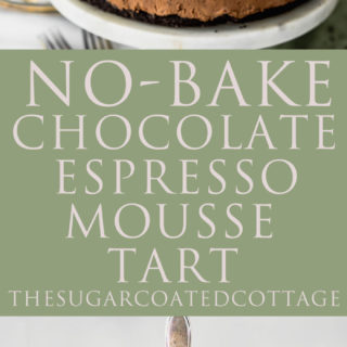 No Bake Chocolate Espresso Mousse Tart. NO BAKE!! Smooth creamy chocolate espresso mousse with a crunchy (but sturdy) cookie crust. | no bake, tart, ganache
