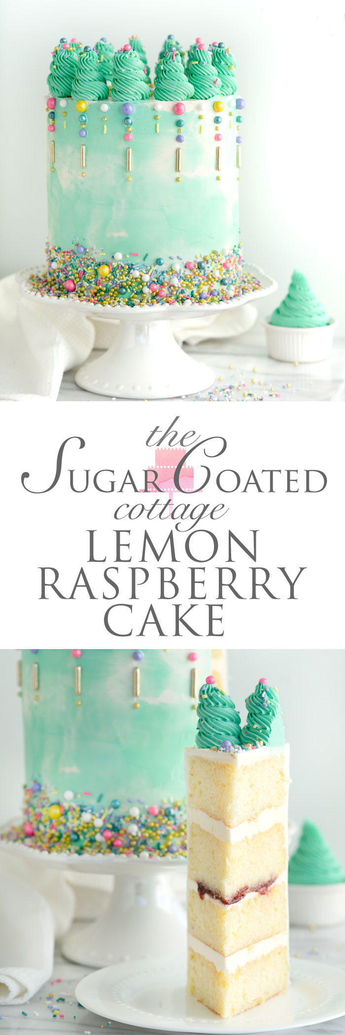 Lemon Raspberry Cake Recipe. Plus my classy cake hacks! | thesugarcoatedcottage.com #cake #cakedecorating #cakemixhack #recipe #buttercream #weddingcake