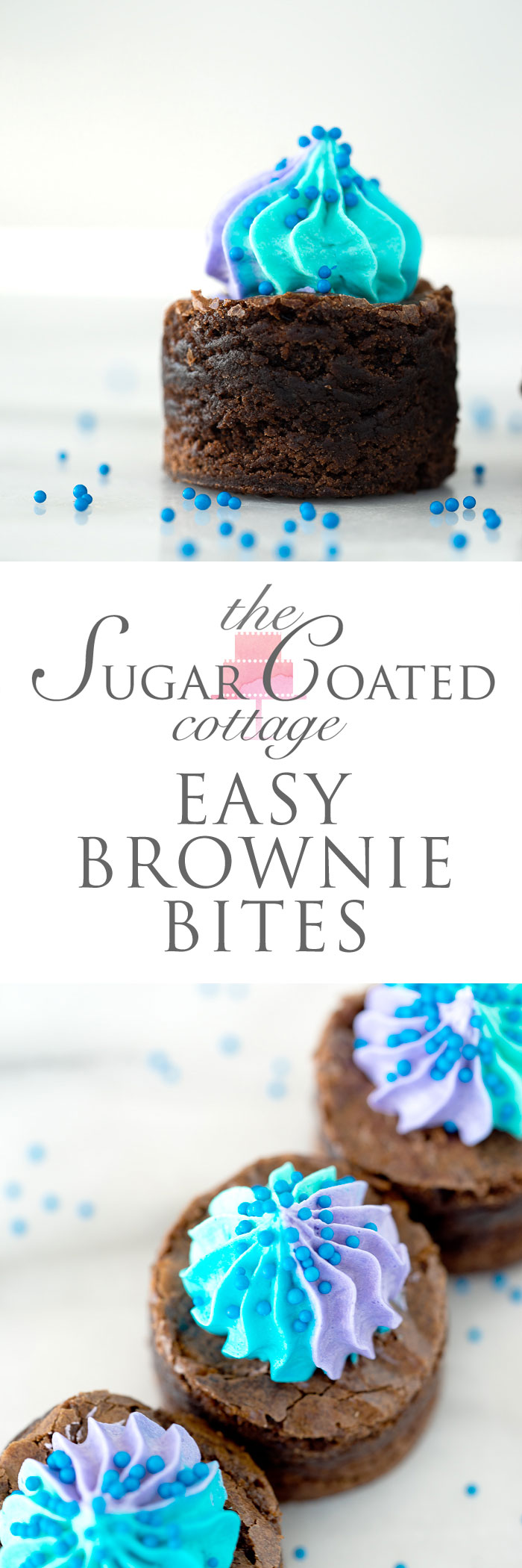 Easy Brownie Bites - chewy fudgy bite sized brownies and swirls of buttercream, perfect for any party! brownies, cake, bite sized, brownie recipe, dessert