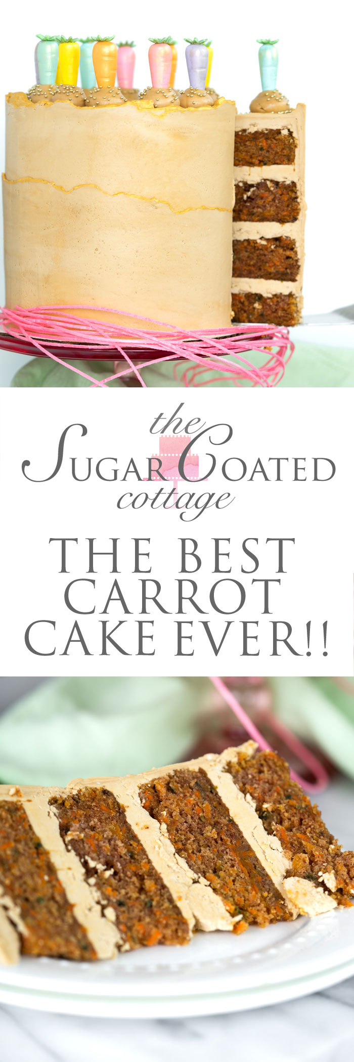 The Best Carrot Cake Recipe Ever. Hands down the most moist, carrot packed, delicious carrot cake recipe ever. | thesugarcoatedcottage.com #carrotcake #cake