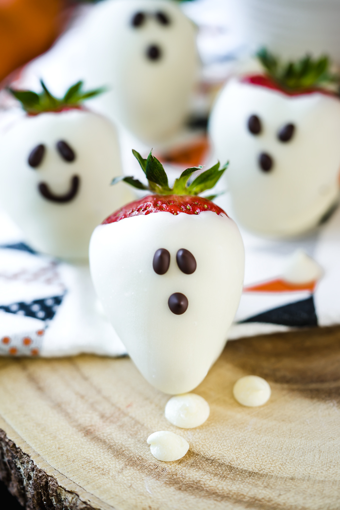 Sweet California Strawberries covered in white chocolate with spooky piped eyes make these a ghostly treat for your halloween party.