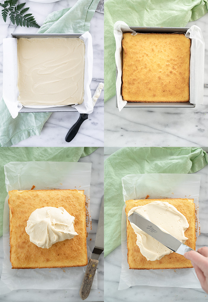 8x8 Classic Vanilla Sheet Cake Recipe. The best classic vanilla cake for your small gathering. | thesugarcoatedcottage.com #sheetcake #cake #buttercream