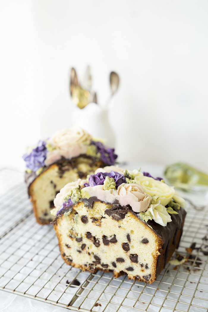 Chocolate Chip Pound Cake. When your day (or night) calls for a rich cake studded with chocolate chips! #poundcake #cake #quickbread #loafpan #chocolate