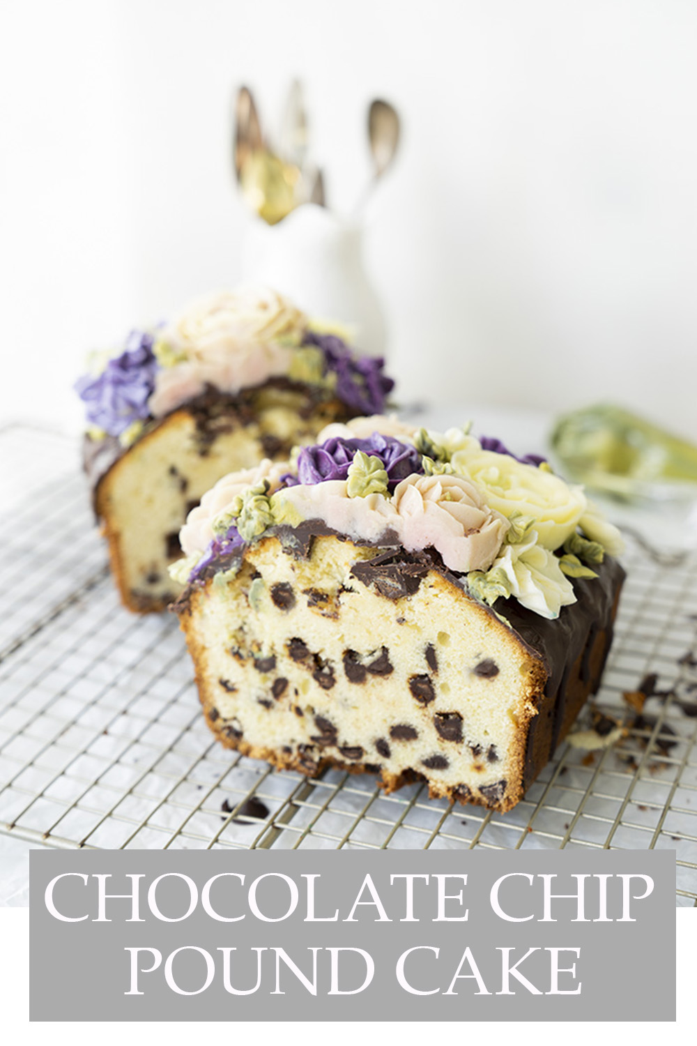 Chocolate Chip Pound Cake. When your day (or night) calls for a rich cake studded with chocolate chips! #poundcake #cake #quickbread #loafpan #chocolate